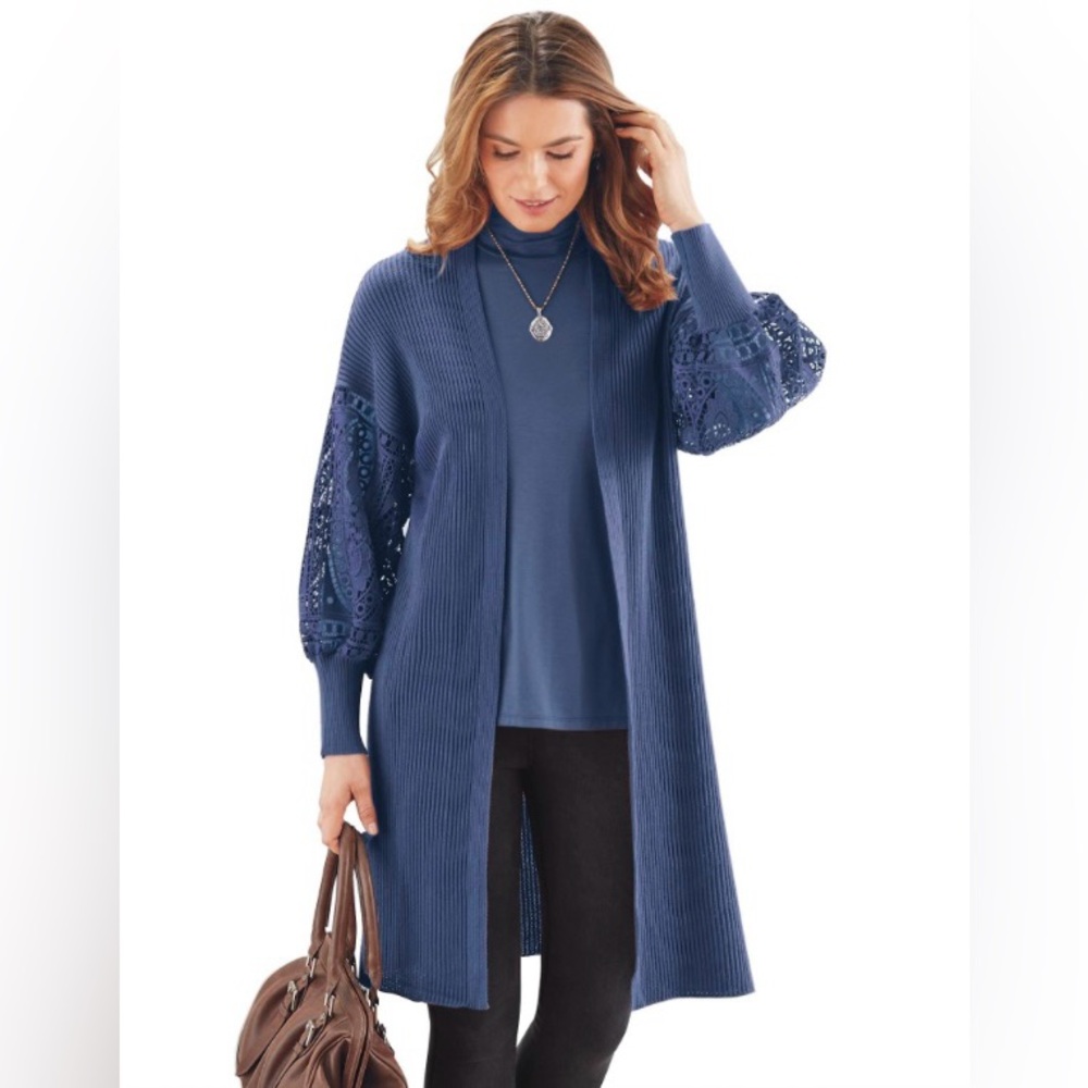 NorthStyle Lace-Sleeve Open Front Cardigan